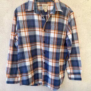 Grove and Hollow Men's Long Sleeve Blue Plaid Flannel Button Down Top Large